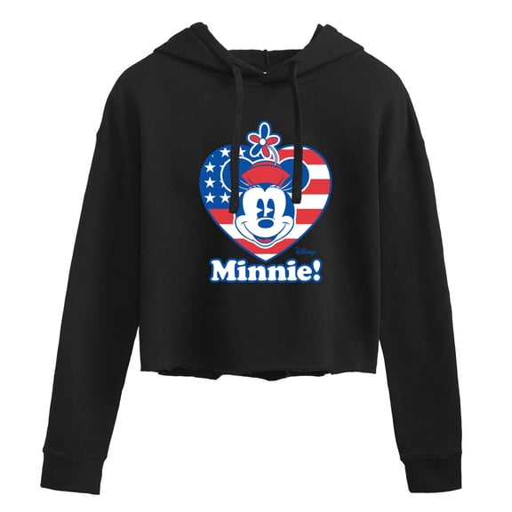 Disney - Minnie Flag Heart - Juniors Cropped Pullover Hoodie