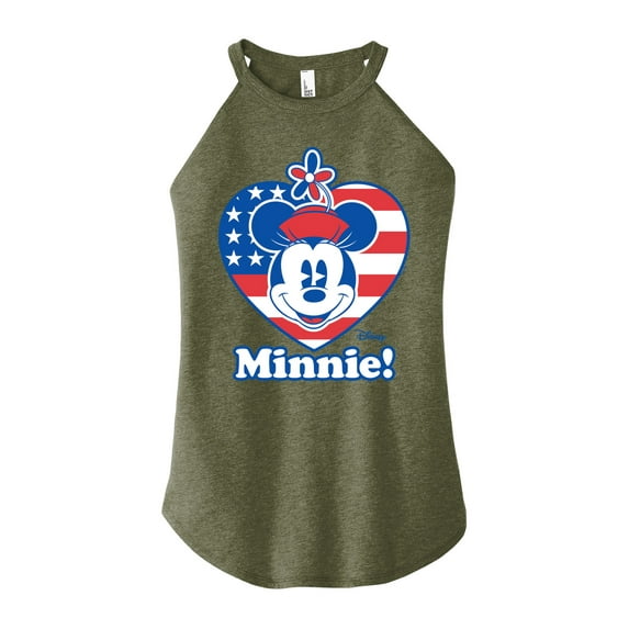 Disney - Minnie Flag Heart - Juniors High Neck Tank Top