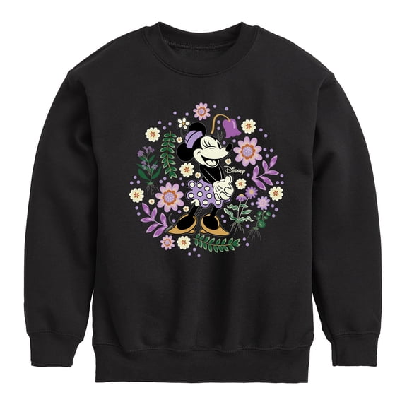 Disney - Minnie Floral Circle - Youth Boys Crew Fleece Sweatshirt