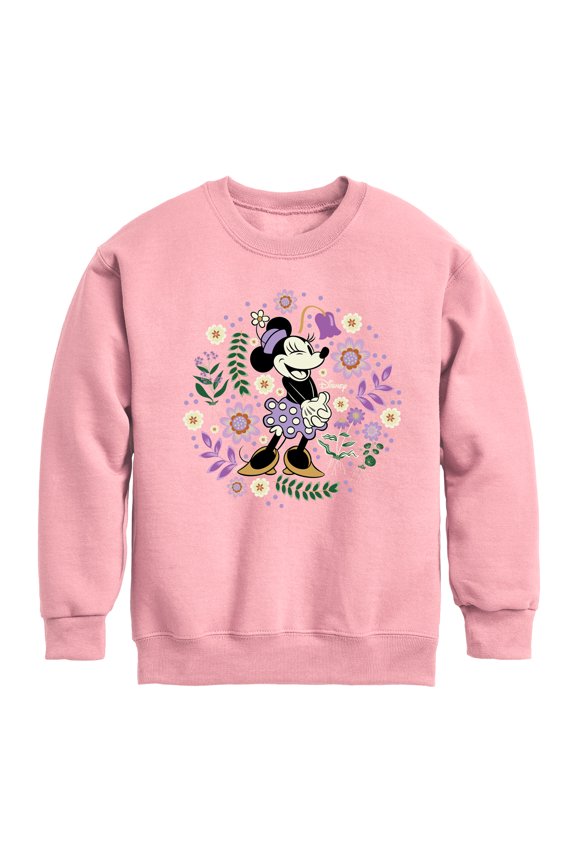 - Minnie Floral Circle - Youth Boys Crew Fleece Sweatshirt