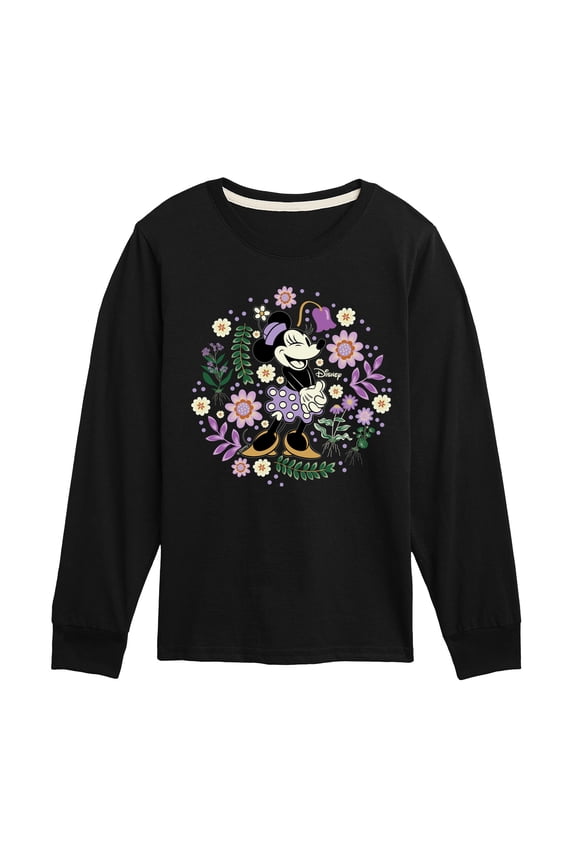 - Minnie Floral Circle - Youth Boys Long Sleeve Graphic T-Shirt