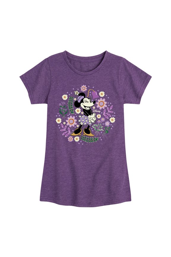 - Minnie Floral Circle - Youth Girls Fitted Short Sleeve T-Shirt