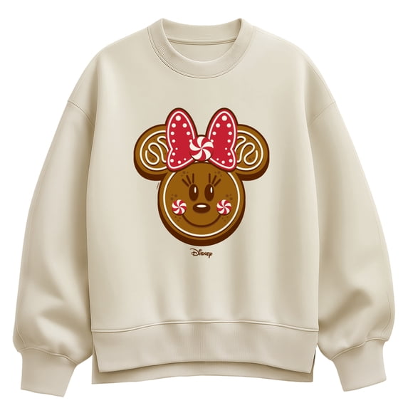 Disney - Minnie Gingerbread Head - Women's Oversized Fleece Crew Sweatshirt