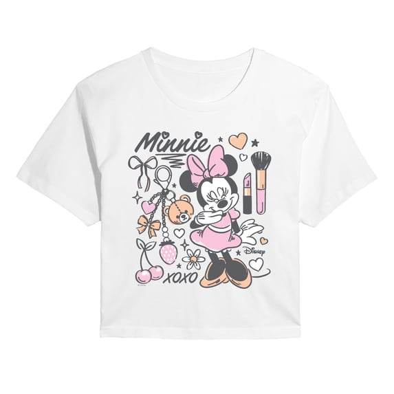 Disney - Minnie Girly Grid - Juniors Cropped Graphic T-Shirt