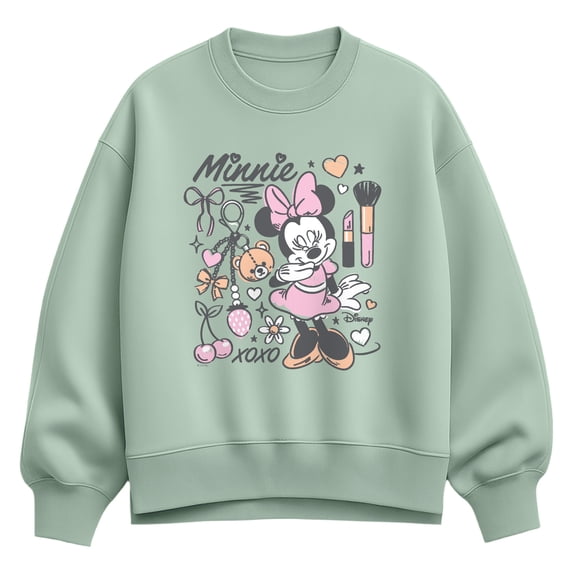Disney - Minnie Girly Grid - Women's Oversized Fleece Crew Sweatshirt