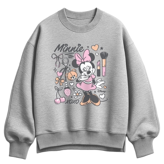 Disney - Minnie Girly Grid - Women's Oversized Fleece Crew Sweatshirt