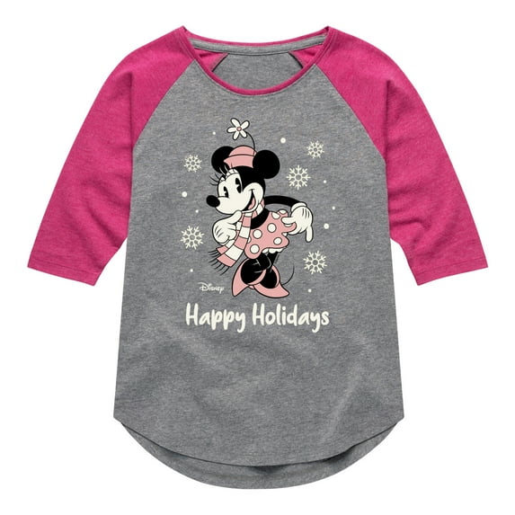 Disney - Minnie Happy Holidays - Toddler & Youth Girls Raglan Graphic T-Shirt