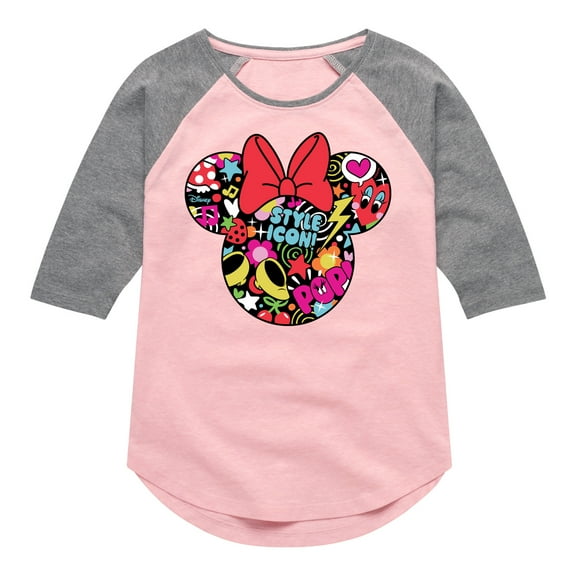 Disney - Minnie Head - Toddler & Youth Girls Raglan Graphic T-Shirt