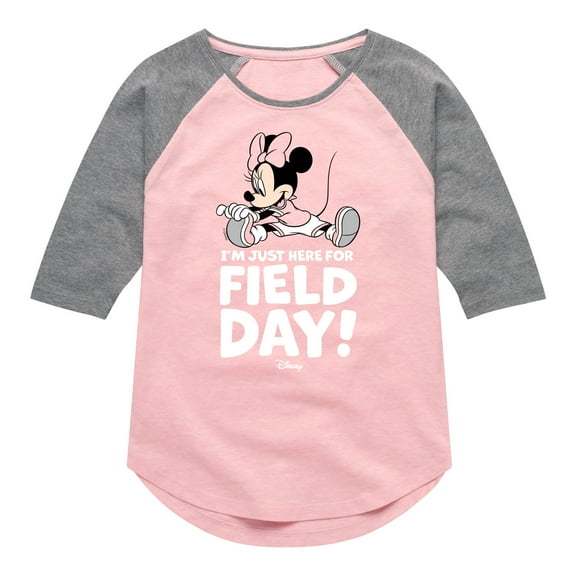 Disney - Minnie Just Here For Field Day - Toddler And Youth Girls Raglan Graphic T-Shirt