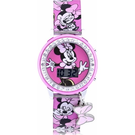 Disney Minnie Light-up Dial LCD Watch Silicone Strap with Hanging Bow Charm (MN4404WM)