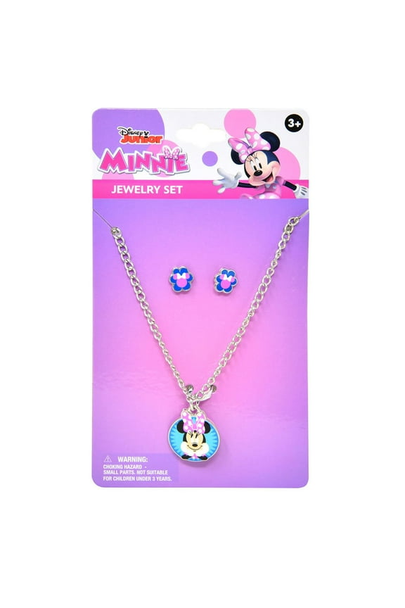 Minnie Metal Necklace & Earring Jewelry Set on Card, GIRLS