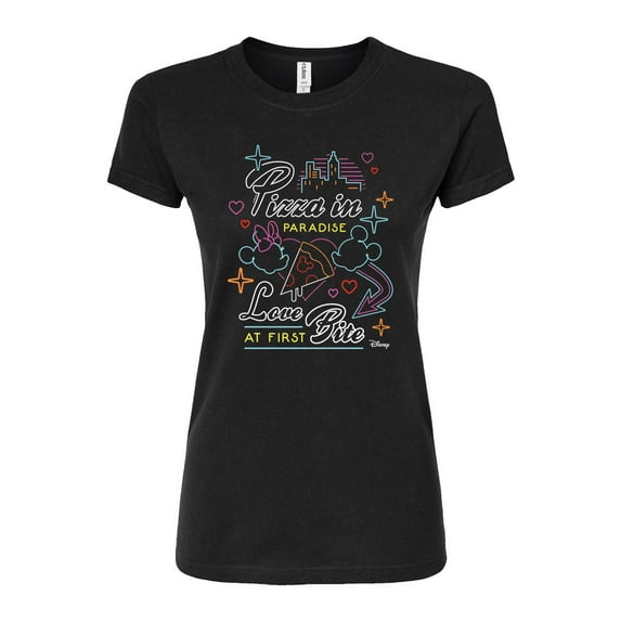 Disney - Minnie & Mickey - Love At First Bite - Pizza in Paradise - Juniors Fitted Graphic T-Shirt