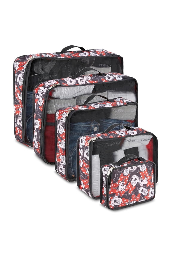 Minnie & Mickey Mouse Packing Cubes, 5 Piece Set Travel Essential Packing Case Red