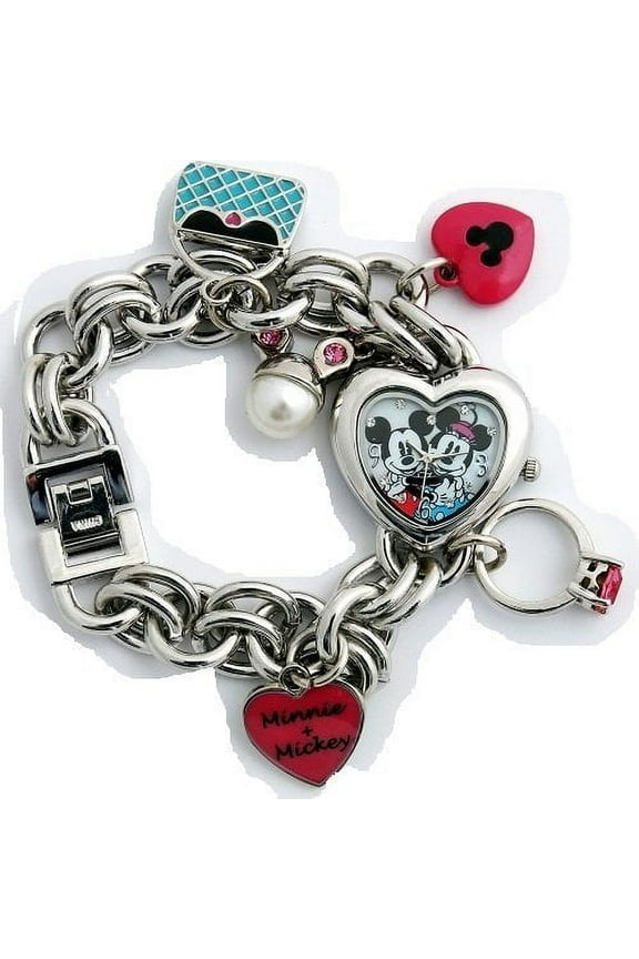Minnie & Mickey Mouse Women's MN2054 Heart Dial Charm Bracelet Watch