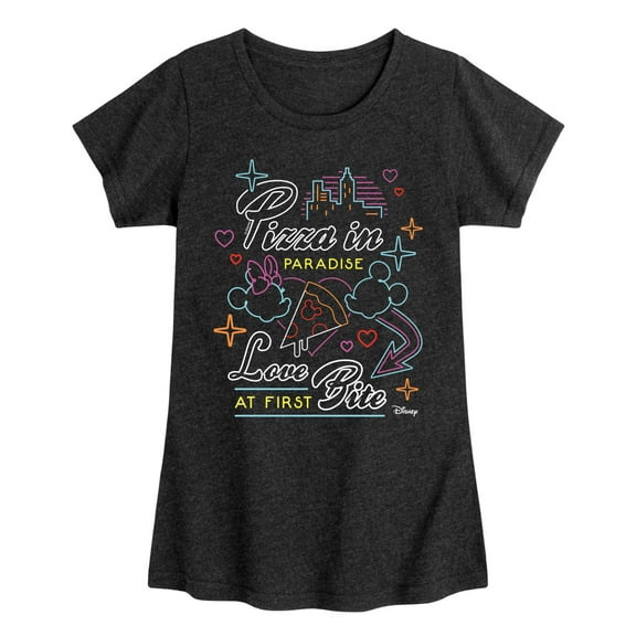 Disney - Minnie & Minnie - Love At First Bite - Pizza in Paradise - Toddler & Youth Girls Short Sleeve Graphic T-Shirt