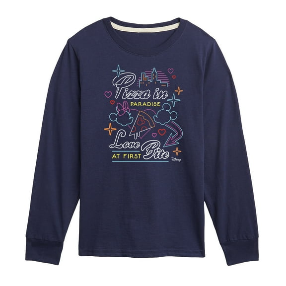 Disney - Minnie & Minnie - Love At First Bite - Pizza in Paradise - Youth Long Sleeve Graphic T-Shirt