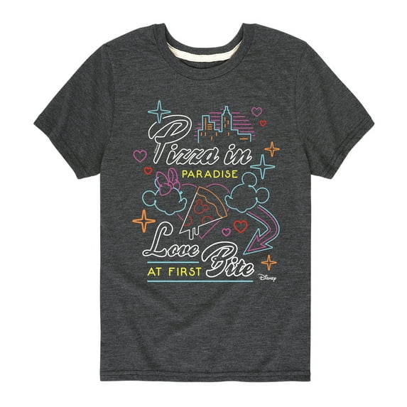 Disney - Minnie & Minnie - Love At First Bite - Pizza in Paradise - Youth Short Sleeve Graphic T-Shirt