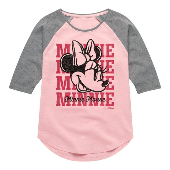 Disney - Minnie, Minnie, Minnie Mouse - Toddler & Youth Girls Raglan Graphic T-Shirt