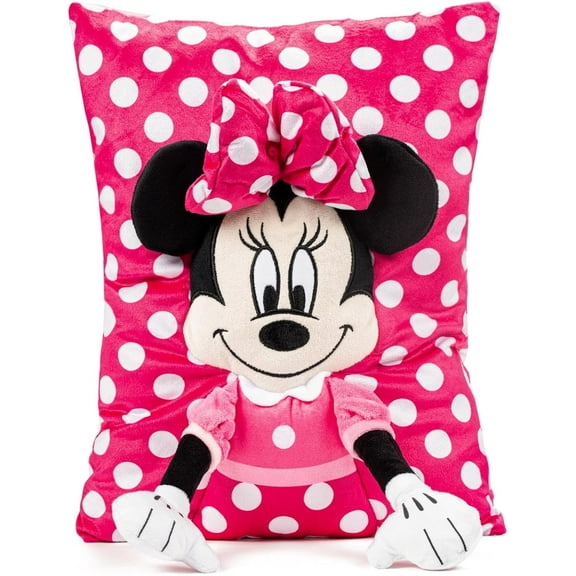 Disney Minnie Mouse 15 Inches x 15 Inches Plush Snuggle Pillow, Pink, 3D, Super Soft