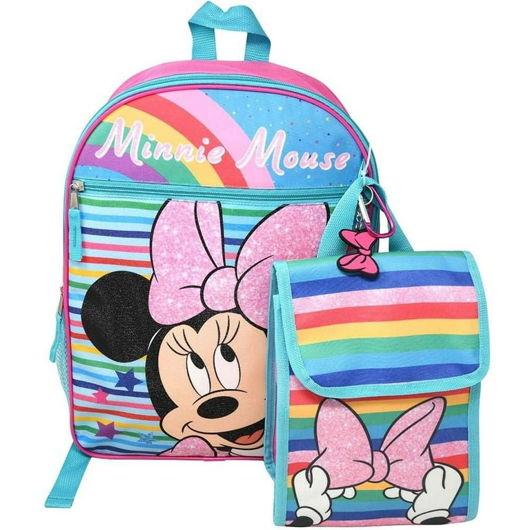 Disney Minnie Mouse 16 Backpack 4pc Set with Lunch Kit, Key Chain & carabiner.