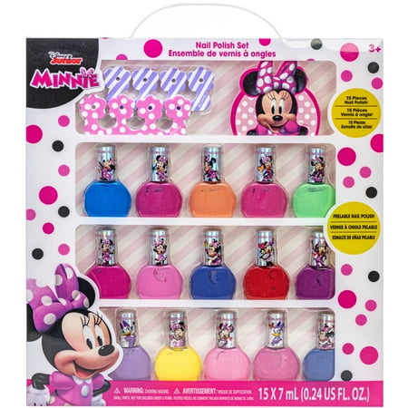 Disney Minnie Mouse 18-Piece Kids Nail Polish Gift Set Non-Toxic & Easy Application for Kids Ages 3+