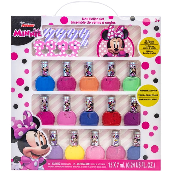 Disney Minnie Mouse 18-Piece Kids Nail Polish Gift Set Non-Toxic & Easy Application for Kids Ages 3+