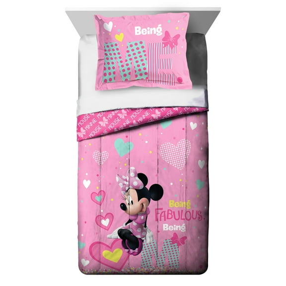 Disney Minnie Mouse  2-Piece Pink Child Comforter and Sham Set, Twin/Full
