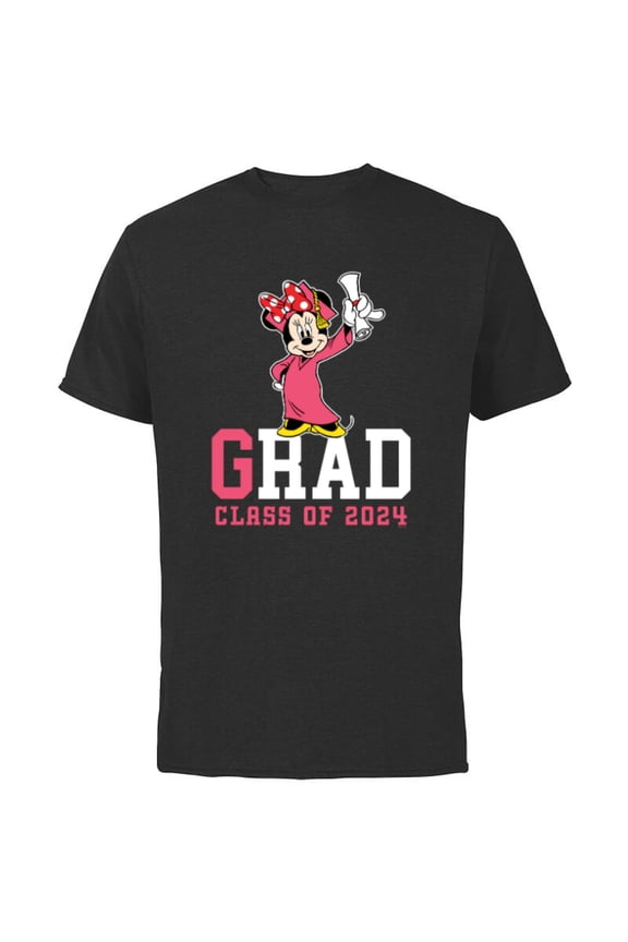 Minnie Mouse 2024 Graduation Class of ’24 Rad Grad - Short Sleeve Cotton T-Shirt for Adults - Customized-Black