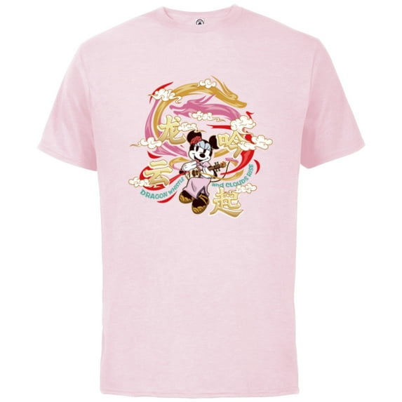 Disney Minnie Mouse 2024 Lunar New Year Dragon Whistle - Short Sleeve Cotton T-Shirt for Adults - Customized-Soft Pink