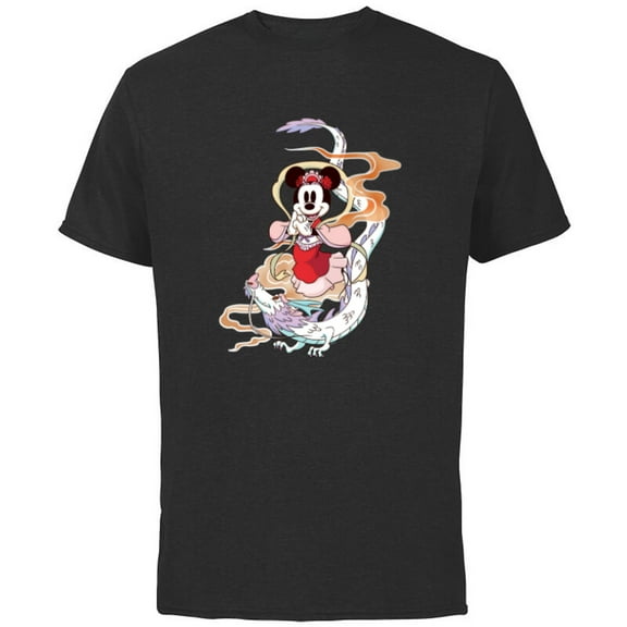 Disney Minnie Mouse 2024 Lunar New Year of the Dragon - Short Sleeve Cotton T-Shirt for Adults - Customized-Black