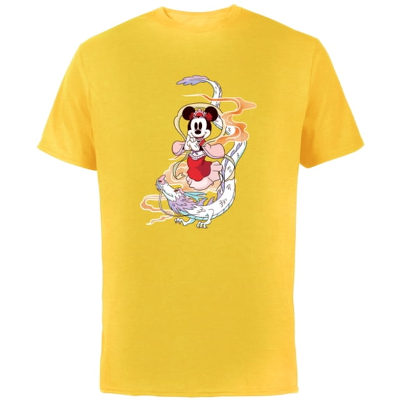Disney Minnie Mouse 2024 Lunar New Year of the Dragon - Short Sleeve Cotton T-Shirt for Adults - Customized-Yellow
