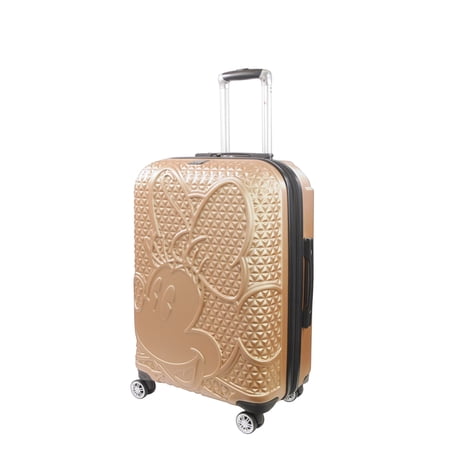 Disney Minnie Mouse 25 Inch Rolling Luggage, Textured Hardshell Suitcase with Wheels, Gold