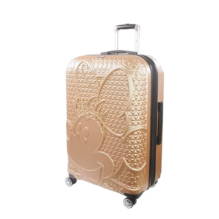 Disney Minnie Mouse 29 Inch Rolling Luggage, Textured Hardshell Suitcase with Wheels, Gold