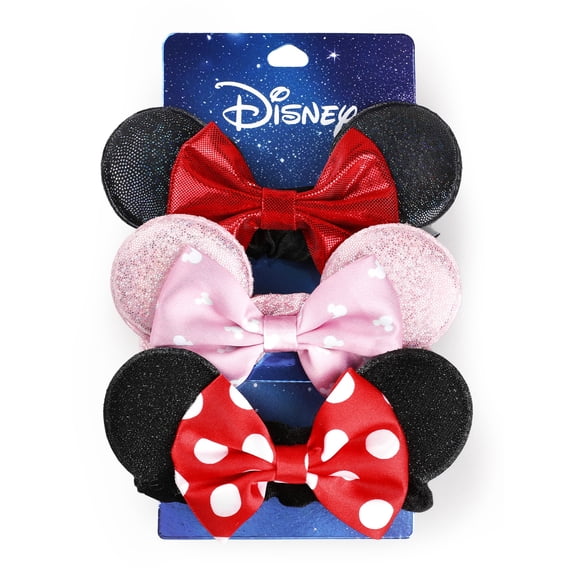 Disney Minnie Mouse 3 Pack Bow Scrunchies for Girls Toddlers Kids, Satin Sparkle Hair Ties, Elastic Ponytail Holders Hair Accessories, Birthday Back to School Gift