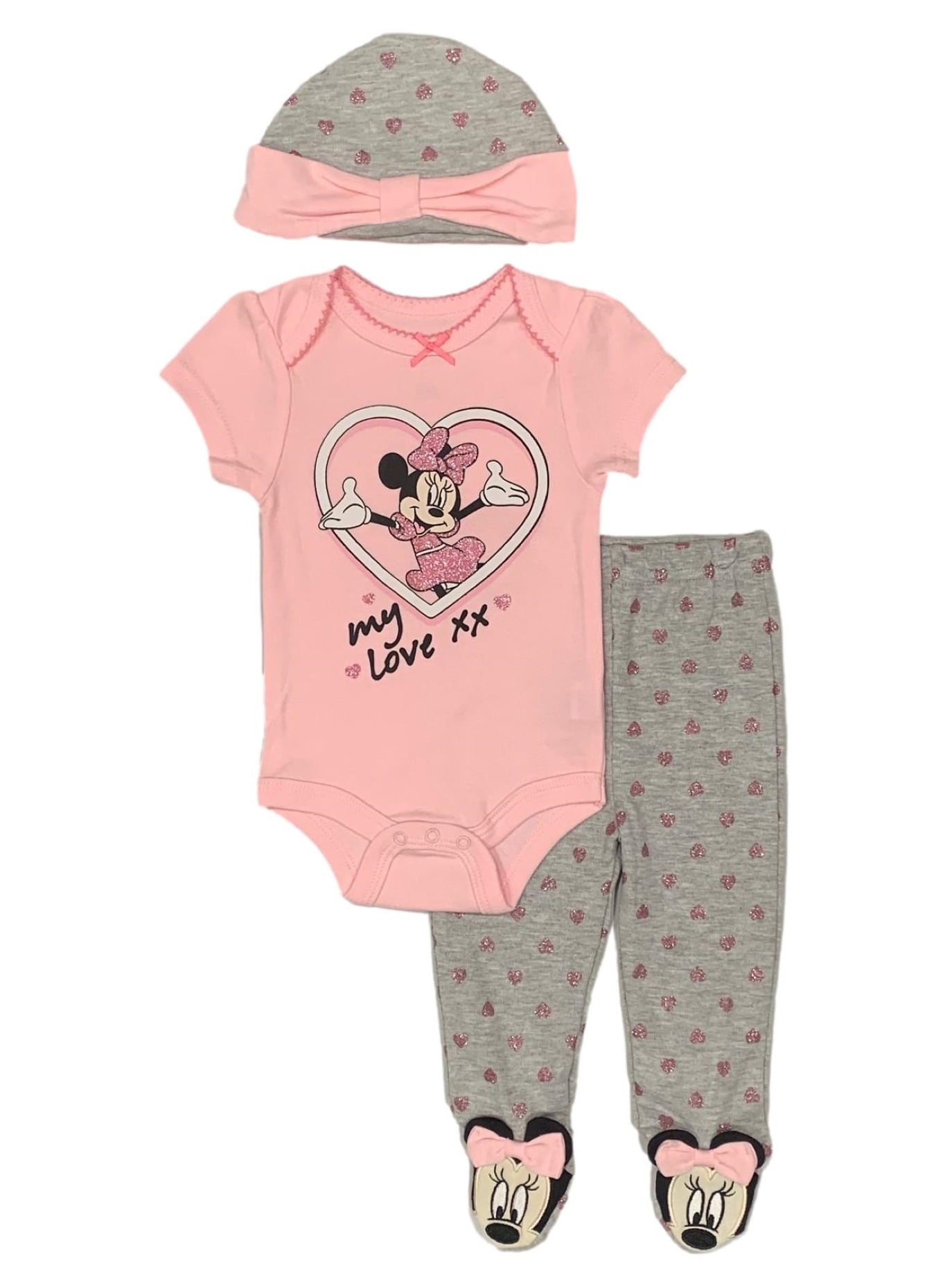 Disney Minnie Mouse 3 Piece Bodysuit and Pants Layette Set (Baby Girls)