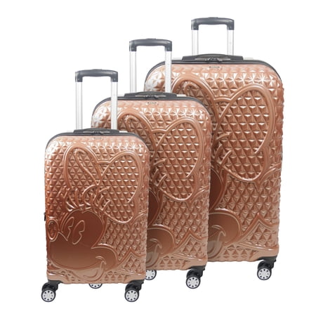 Disney Minnie Mouse 3 Piece Rolling Luggage Set, Textured Hardshell Suitcase with Wheels Set, 21, 25 and 29 Inch, Rose Gold