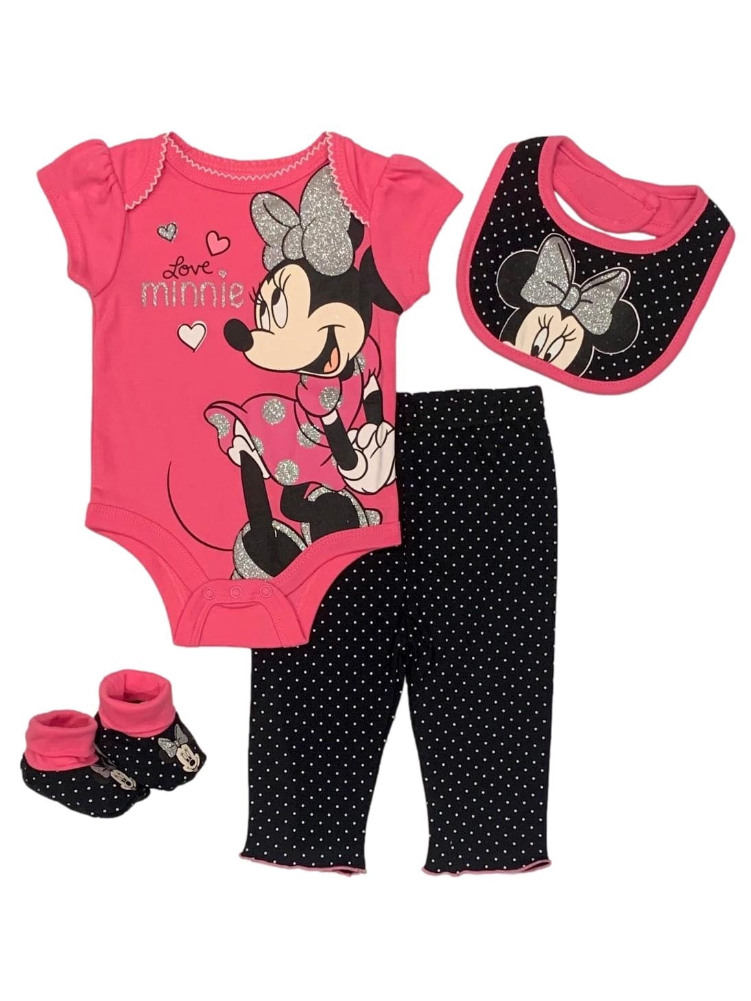 Disney Minnie Mouse 4 Piece Bodysuit and Pants Layette Set (Baby Girls)