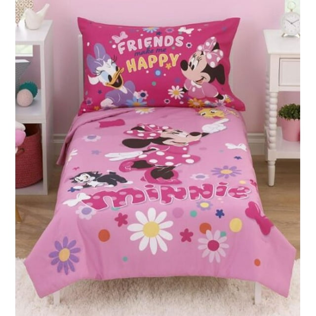 Disney Minnie Mouse Toddler Bedding Set 4 Piece, Includes Quilted