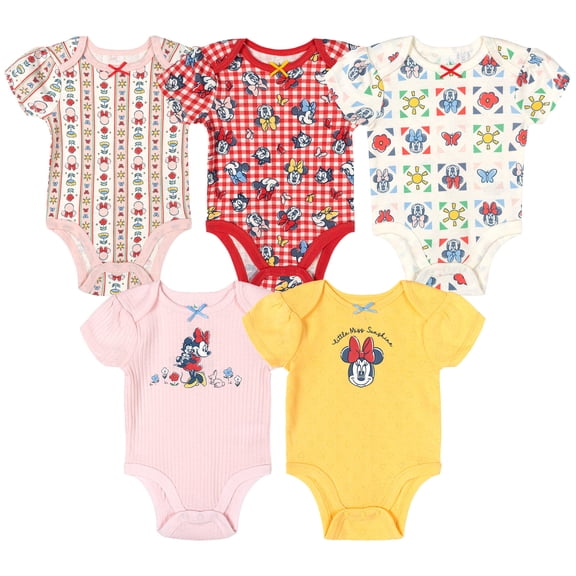 Disney Minnie Mouse 5 Pack Ribbed Bodysuits Gingham Newborn to Infant