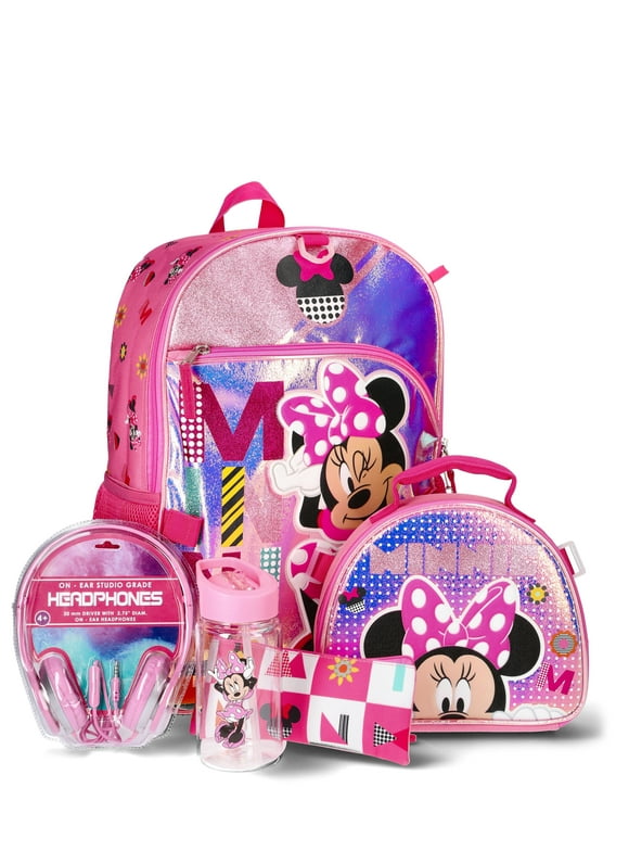 Minnie Mouse Kids Backpack with Headphones, 6-Piece Set, Pink