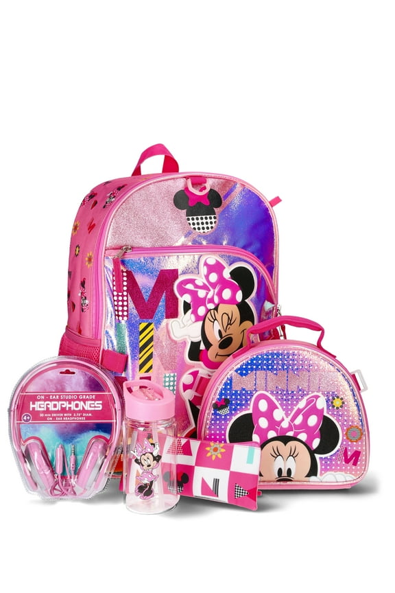 Minnie Mouse Kids Backpack with Headphones, 6-Piece Set, Pink
