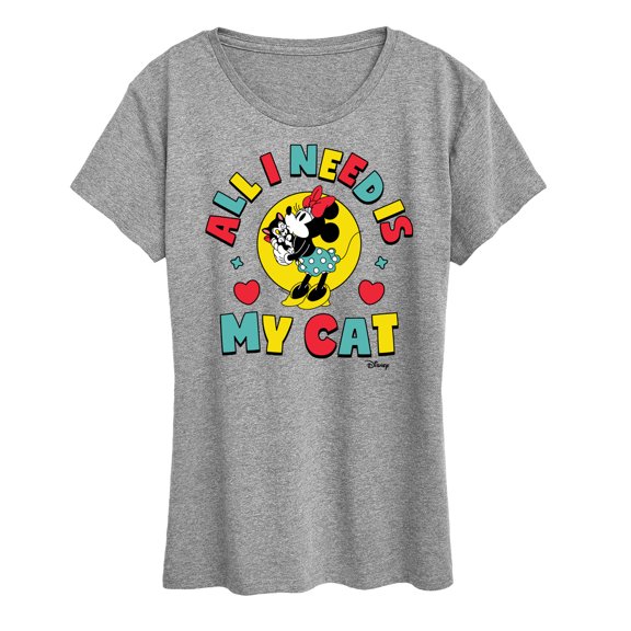 Disney - Minnie Mouse All I Need Is My Cat - Women's Short Sleeve Graphic T-Shirt