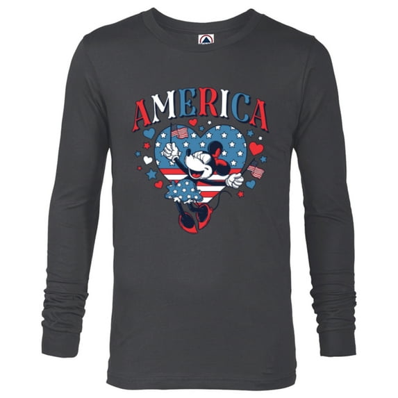 Disney Minnie Mouse America Retro Vintage Hearts 4th of July- Long Sleeve T-Shirt for Men - Customized-Charcoal Heather