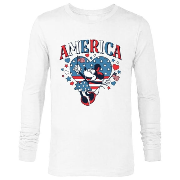 Disney Minnie Mouse America Retro Vintage Hearts 4th of July- Long Sleeve T-Shirt for Men - Customized-White