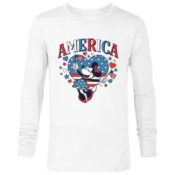 Disney Minnie Mouse America Retro Vintage Hearts 4th of July- Long Sleeve T-Shirt for Men - Customized-White