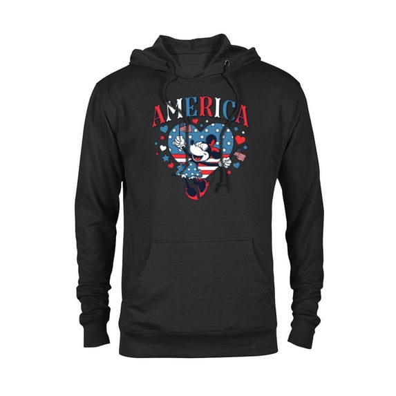 Disney Minnie Mouse America Retro Vintage Hearts 4th of July- Pullover Hoodie for Adults - Customized-Black