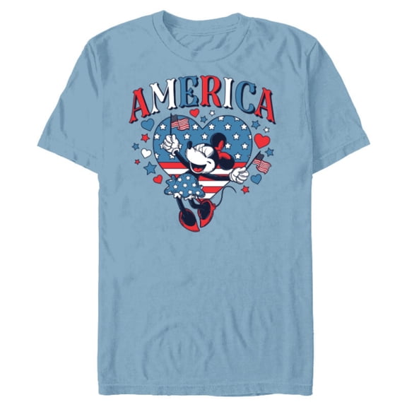 Disney Minnie Mouse America Retro Vintage Hearts 4th of July- Short Sleeve Blended T-Shirt for Adults - Customized-Ocean Blue