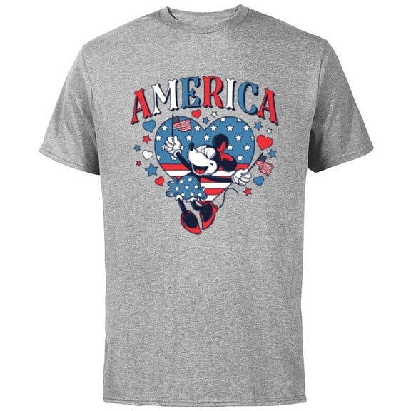 Disney Minnie Mouse America Retro Vintage Hearts 4th of July- Short Sleeve Cotton T-Shirt for Adults - Customized-Athletic Heather