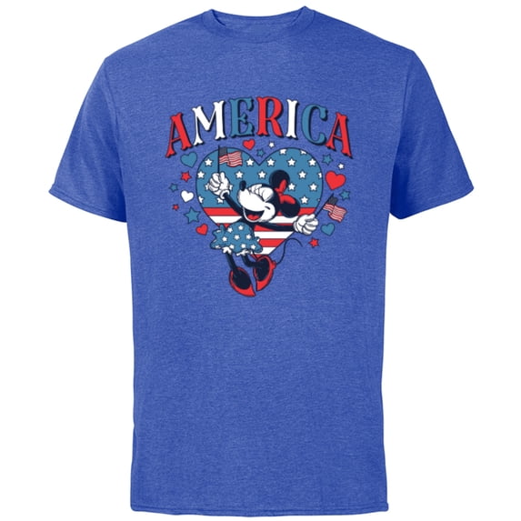 Disney Minnie Mouse America Retro Vintage Hearts 4th of July- Short Sleeve Cotton T-Shirt for Adults - Customized-Royal Heather