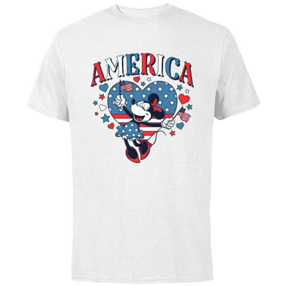 Disney Minnie Mouse America Retro Vintage Hearts 4th of July- Short Sleeve Cotton T-Shirt for Adults - Customized-White